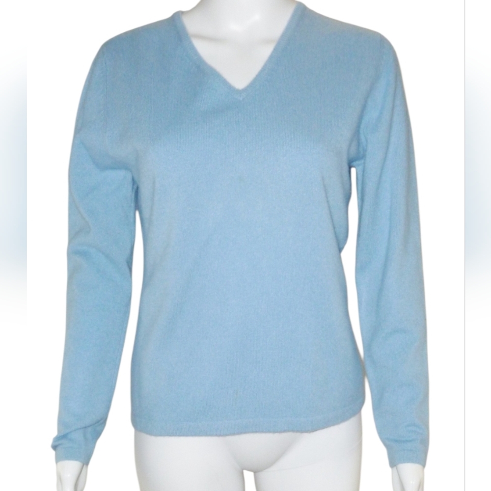 NWT Wendy b M Light Blue 2‎ PLY 100 % Cashmere Pullover V Neck Sweater SZ XL